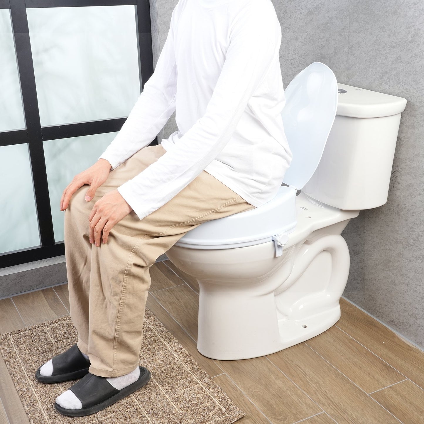 Raised Toilet Seat, 100 mm Height Raised, 136 kg Weight Capacity, Universal Toilet Seat Riser, Screw Rod Locking, with Toilet Seat, for Elderly, Handicap, Patient, Pregnant, Medical - Image 8