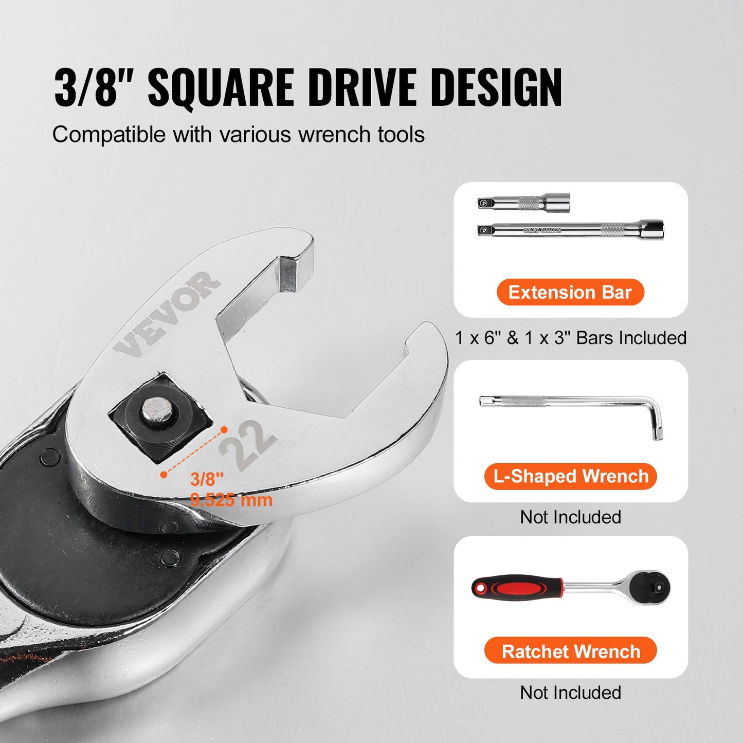 3/8" Drive Crowfoot Wrench Set with 2 Extension Bars, 24-Piece Crows Foot Wrench Set, SAE 3/8"-1" and Metric 10-22 mm, CR-MO Steel Crowfoot Wrench Set, with EVA Tool Organizer - Image 5