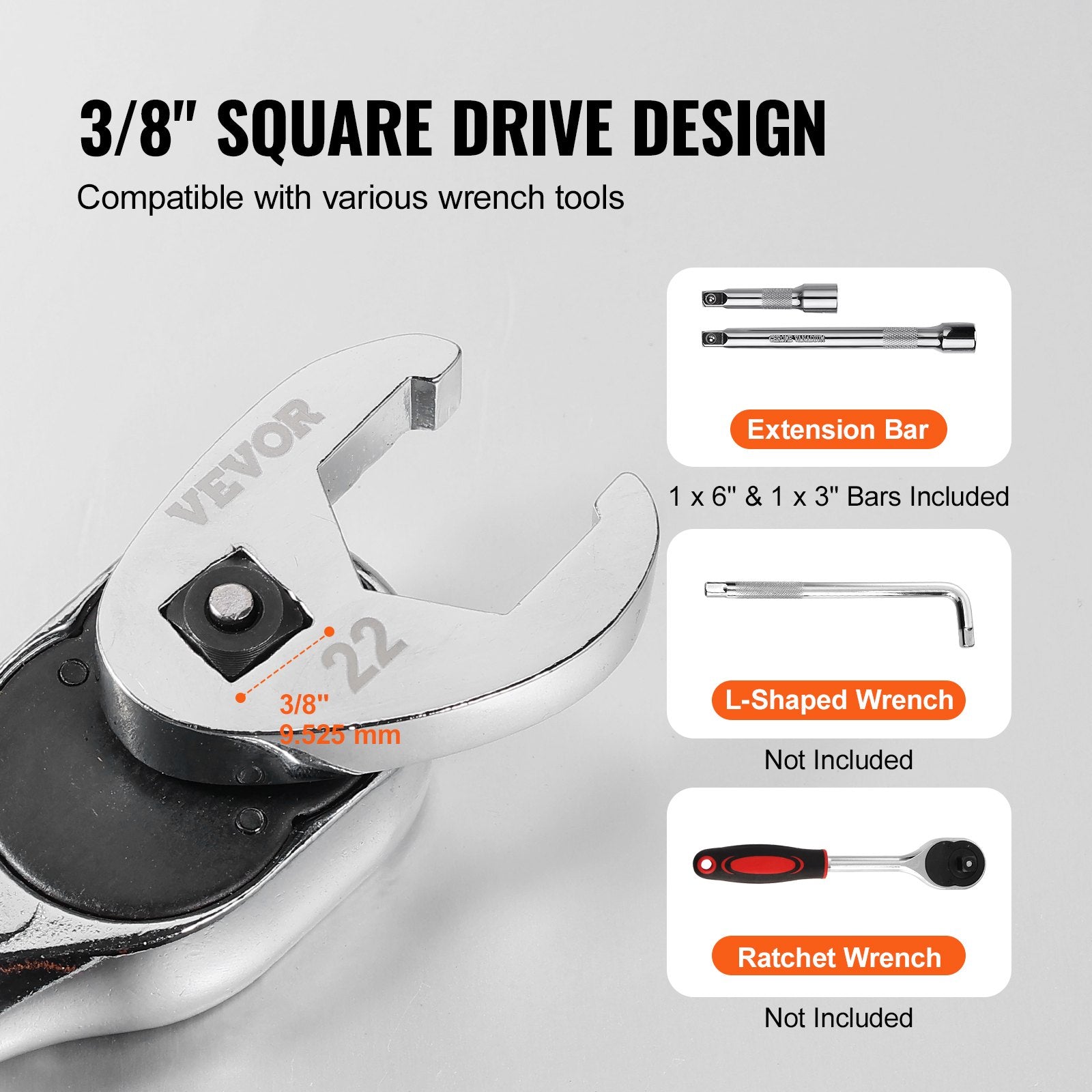 3/8" Drive Crowfoot Wrench Set with 2 Extension Bars, 24-Piece Crows Foot Wrench Set, SAE 3/8"-1" and Metric 10-22 mm, CR-MO Steel Crowfoot Wrench Set, with EVA Tool Organizer - Image 5