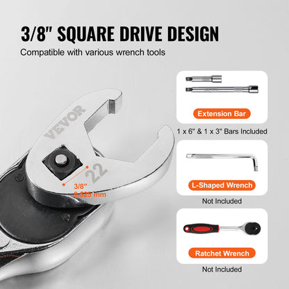 3/8" Drive Crowfoot Wrench Set with 2 Extension Bars, 24-Piece Crows Foot Wrench Set, SAE 3/8"-1" and Metric 10-22 mm, CR-MO Steel Crowfoot Wrench Set, with EVA Tool Organizer - Image 5