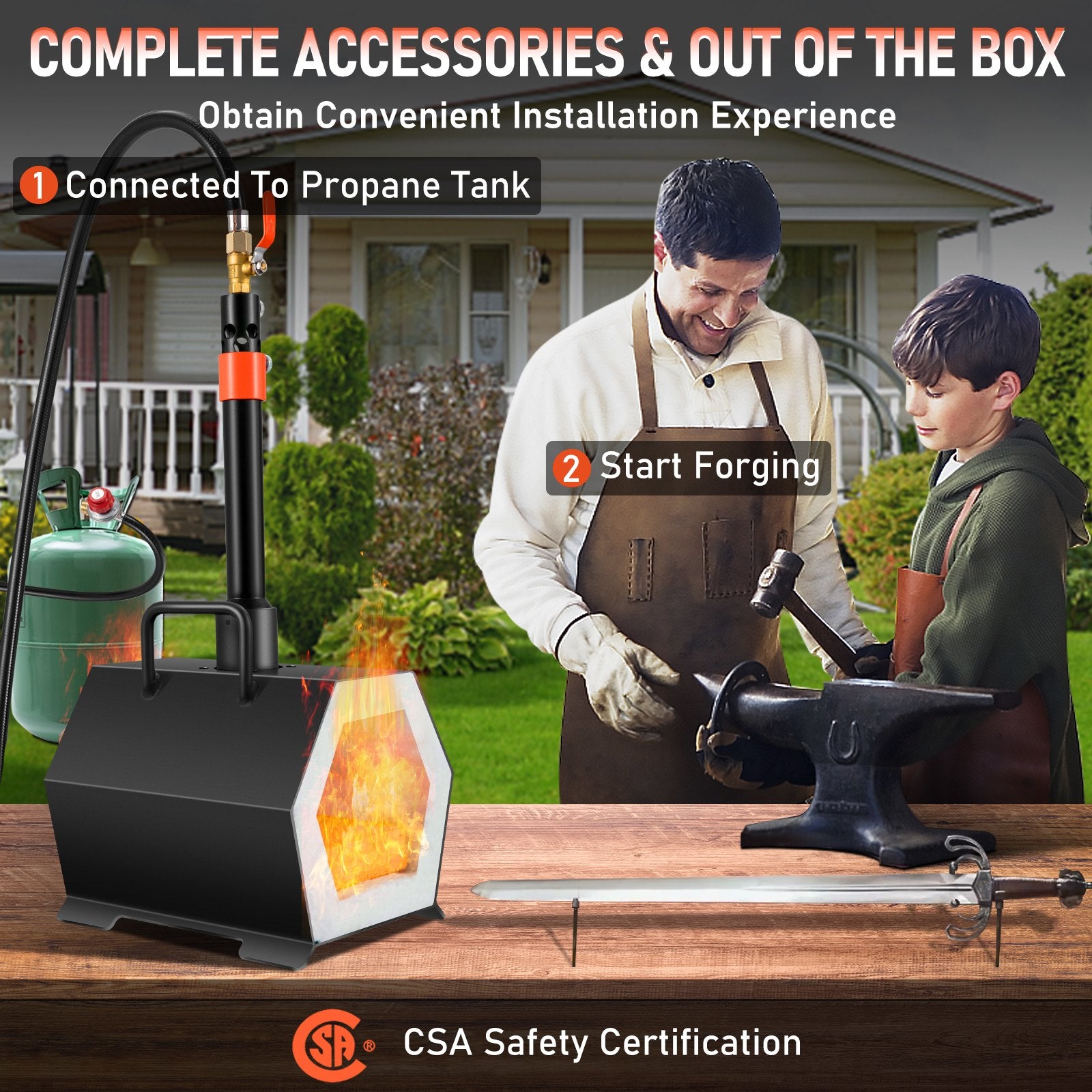 Propane Forge Portable, Single Burner Tool and Knife Making, Large Capacity Blacksmith Farrier Forges, Mini Furnace Blacksmithing, Gas Forging Tools and Equipment, Complete Kit - Image 4