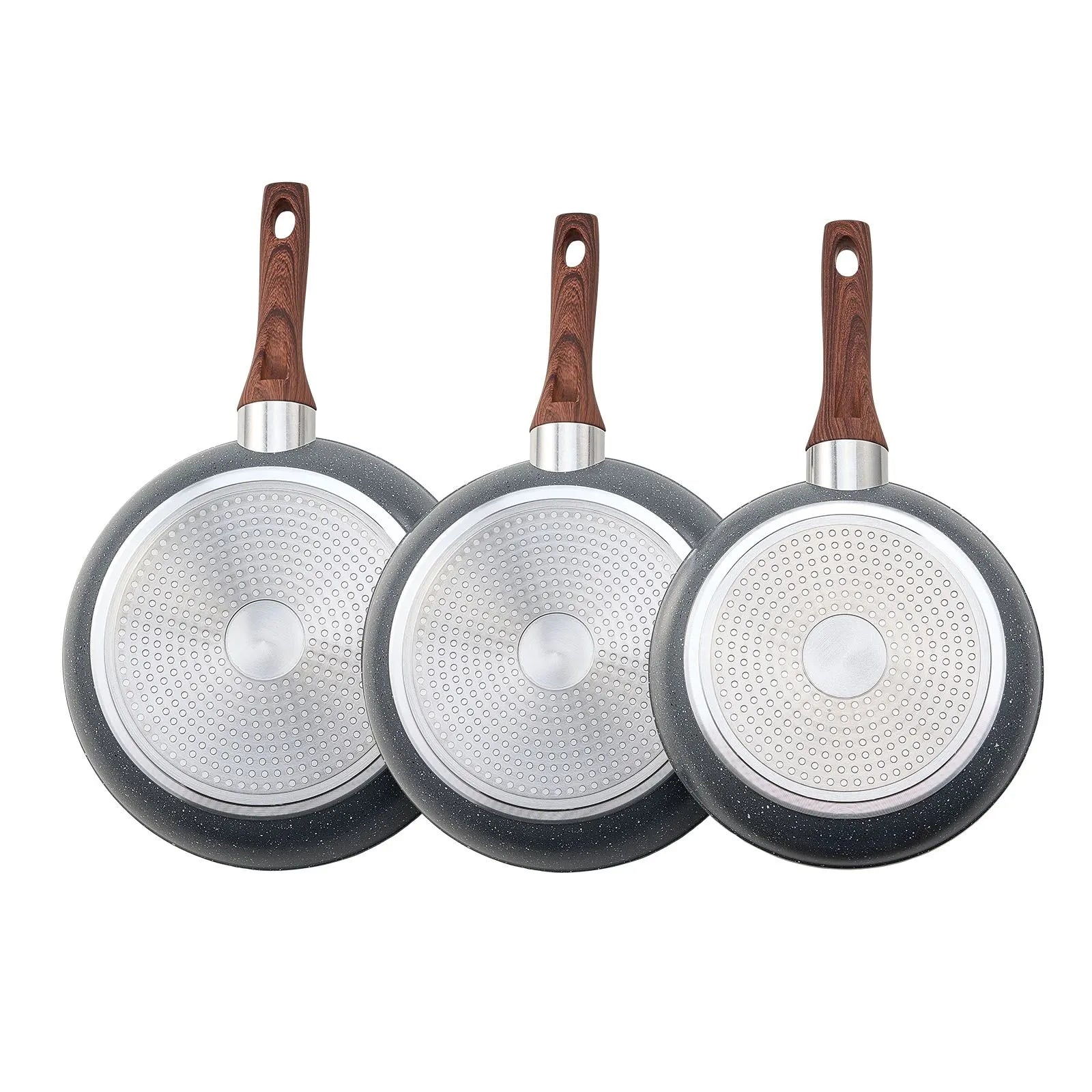 Frying Pan Skillet, Aluminum Egg Fry Pans, 3 Piece Set (250, 280, 325 mm), Nonsitck Heavy-Duty Skillets with Heat-Resistant Handle, Chef's Kitchen Cookware, for Gas, Electric, Induction, Grey
