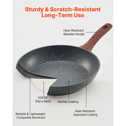 Frying Pan Skillet, Aluminum Egg Fry Pans, 3 Piece Set (250, 280, 325 mm), Nonsitck Heavy-Duty Skillets with Heat-Resistant Handle, Chef's Kitchen Cookware, for Gas, Electric, Induction, Grey - Image 3