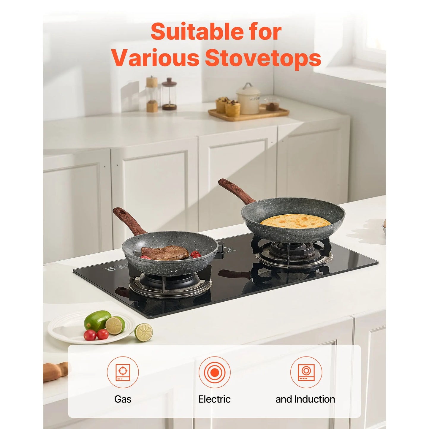 Frying Pan Skillet, Aluminum Egg Fry Pans, 3 Piece Set (250, 280, 325 mm), Nonsitck Heavy-Duty Skillets with Heat-Resistant Handle, Chef's Kitchen Cookware, for Gas, Electric, Induction, Grey - Image 6