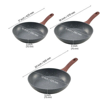 Frying Pan Skillet, Aluminum Egg Fry Pans, 3 Piece Set (250, 280, 325 mm), Nonsitck Heavy-Duty Skillets with Heat-Resistant Handle, Chef's Kitchen Cookware, for Gas, Electric, Induction, Grey - Image 8
