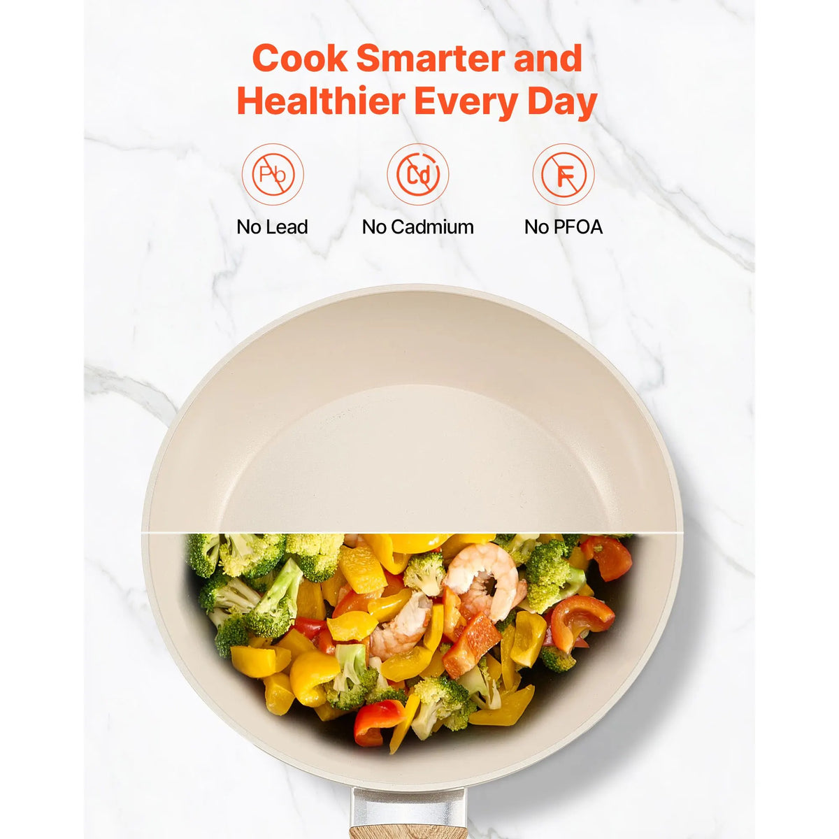 Frying Pan Skillet, Aluminum Egg Fry Pans, 3 Pcs (200, 240, 280 mm), Nonsitck Ceramic Heavy-Duty Skillets with Heat-Resistant Handle, Chef's Kitchen Cookware for Gas, Electric, Induction, Beige - Image 4