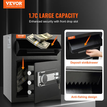 1.7 Cub Depository Safe, Deposit Safe with Drop Slot, Electronic Code Lock and 2 Emergency Keys, 17.71'' x 13.77'' x 13.77'' Business Drop Slot Safe for Cash, Mail in Home, Hotel, Office - Image 2