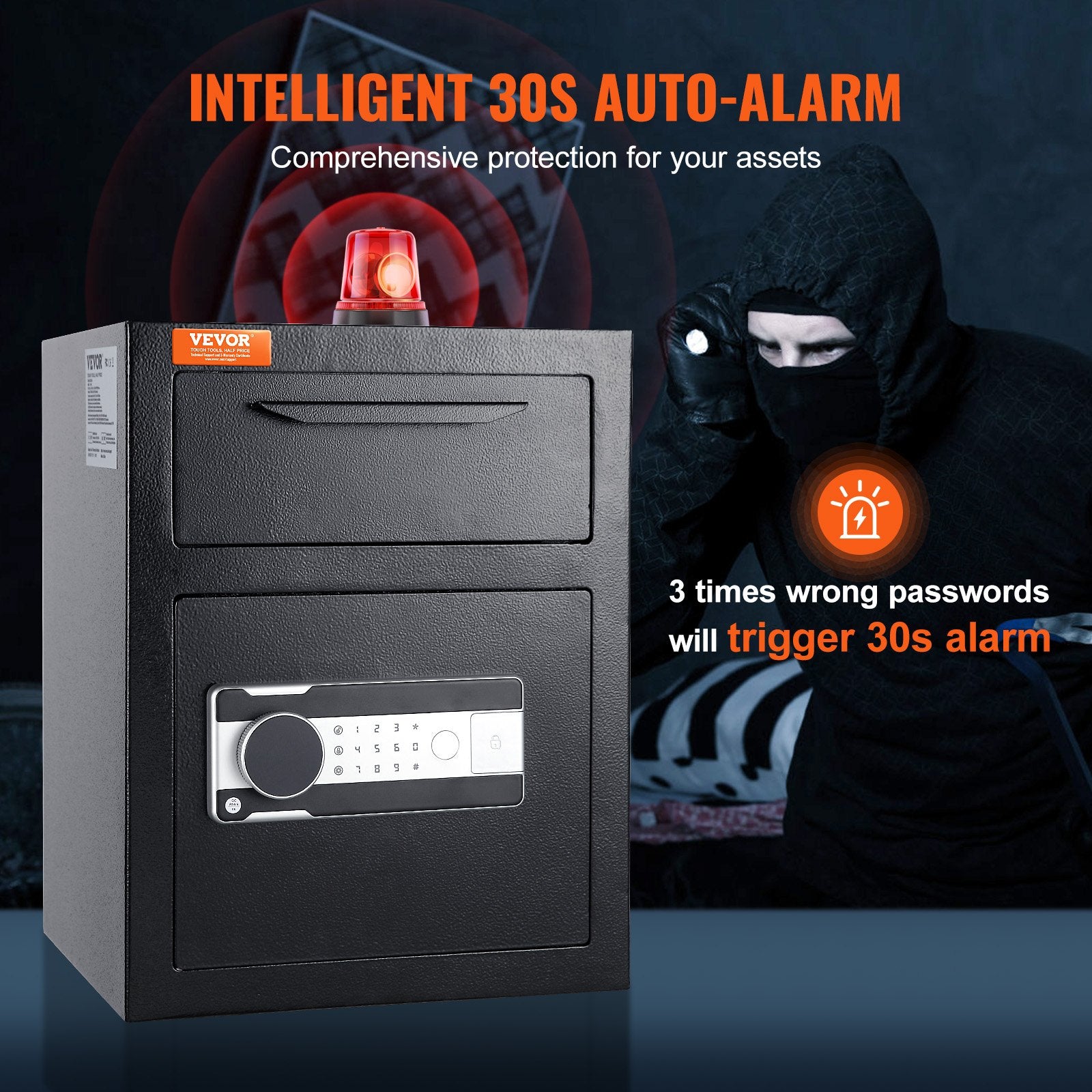 1.7 Cub Depository Safe, Deposit Safe with Drop Slot, Electronic Code Lock and 2 Emergency Keys, 17.71'' x 13.77'' x 13.77'' Business Drop Slot Safe for Cash, Mail in Home, Hotel, Office - Image 5