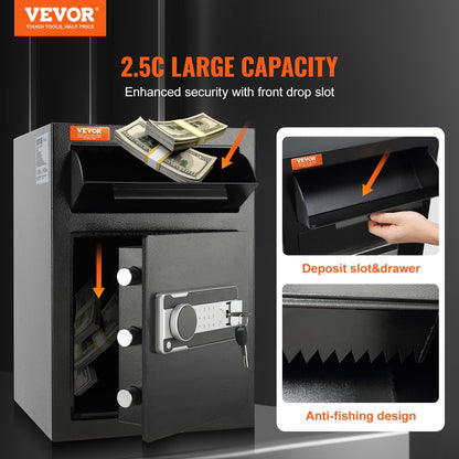 2.5 Cub Depository Safe, Deposit Safe with Drop Slot, Electronic Code Lock and 2 Emergency Keys, 20.27'' x 13.97'' x 13.97'' Business Drop Slot Safe for Cash, Mail in Home, Hotel, Office - Image 2