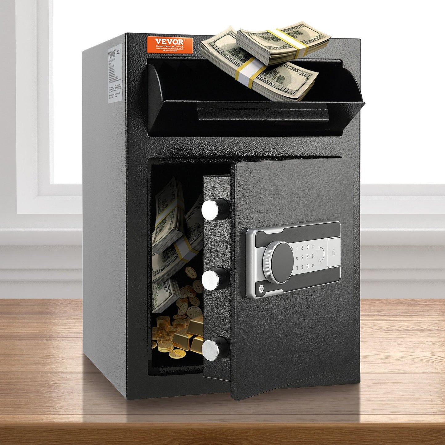 2.5 Cub Depository Safe, Deposit Safe with Drop Slot, Electronic Code Lock and 2 Emergency Keys, 20.27'' x 13.97'' x 13.97'' Business Drop Slot Safe for Cash, Mail in Home, Hotel, Office - Image 8