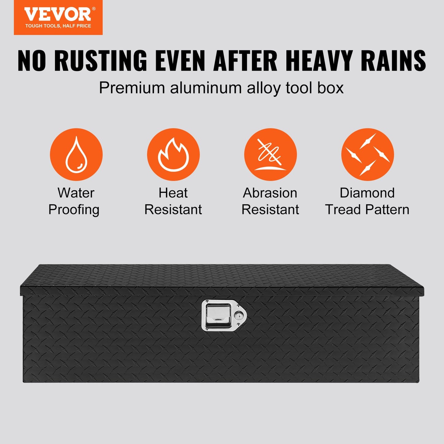 Heavy Duty Aluminum Truck Bed Tool Box, Diamond Plate Tool Box with Side Handle and Lock Keys, Storage Tool Box Chest Box Organizer for Pickup, Truck Bed, RV, Trailer, 990 x 330 x 254 mm, Black - Image 2