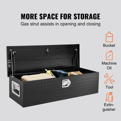 Heavy Duty Aluminum Truck Bed Tool Box, Diamond Plate Tool Box with Side Handle and Lock Keys, Storage Tool Box Chest Box Organizer for Pickup, Truck Bed, RV, Trailer, 990 x 330 x 254 mm, Black - Image 3