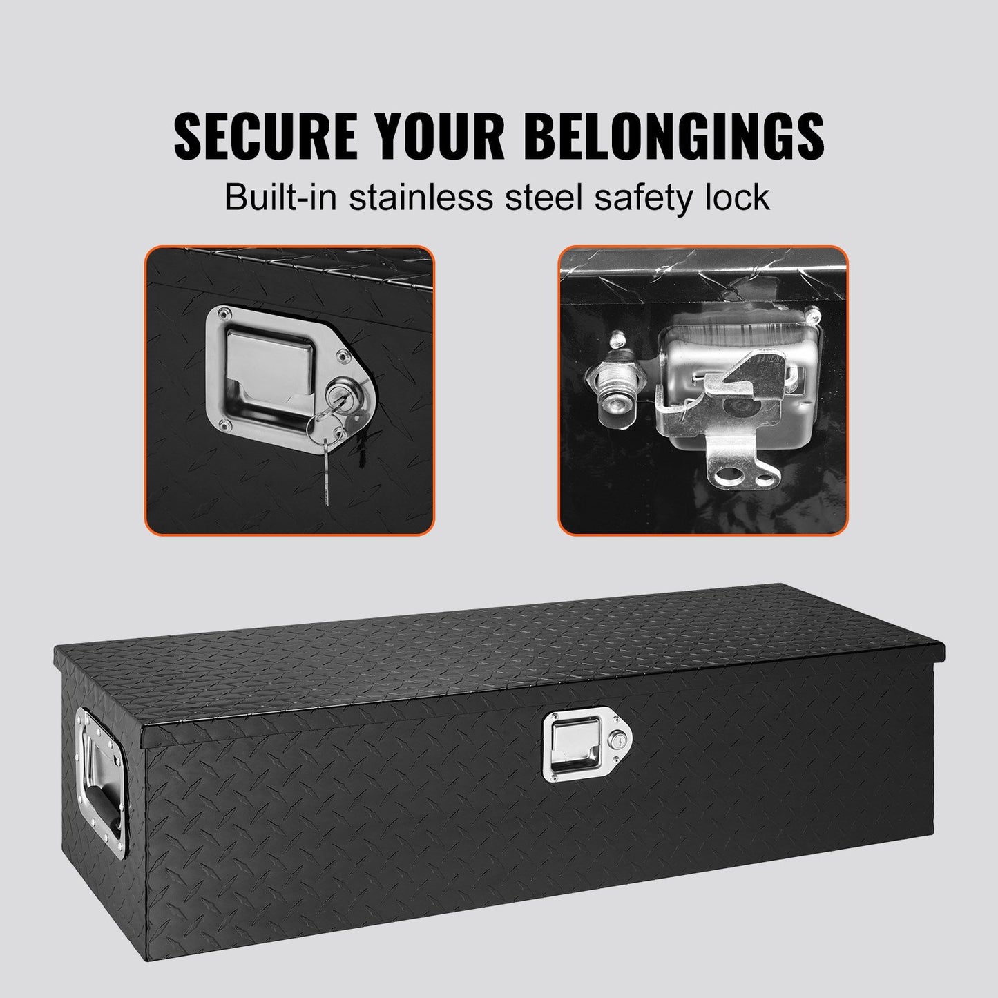 Heavy Duty Aluminum Truck Bed Tool Box, Diamond Plate Tool Box with Side Handle and Lock Keys, Storage Tool Box Chest Box Organizer for Pickup, Truck Bed, RV, Trailer, 990 x 330 x 254 mm, Black - Image 4