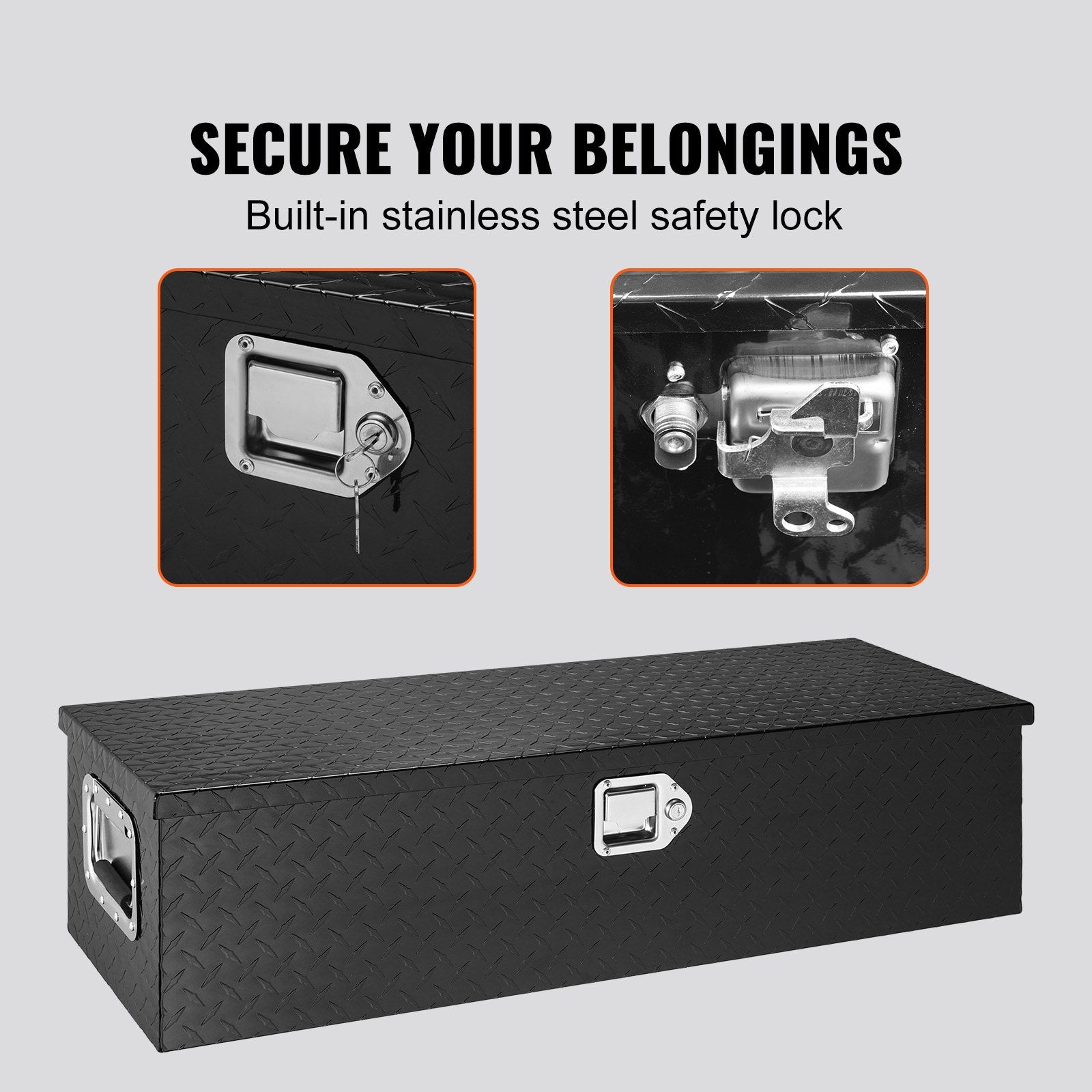 Heavy Duty Aluminum Truck Bed Tool Box, Diamond Plate Tool Box with Side Handle and Lock Keys, Storage Tool Box Chest Box Organizer for Pickup, Truck Bed, RV, Trailer, 990 x 330 x 254 mm, Black - Image 4