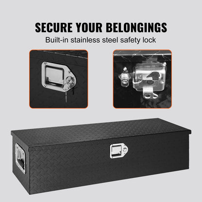 Heavy Duty Aluminum Truck Bed Tool Box, Diamond Plate Tool Box with Side Handle and Lock Keys, Storage Tool Box Chest Box Organizer for Pickup, Truck Bed, RV, Trailer, 990 x 330 x 254 mm, Black - Image 4