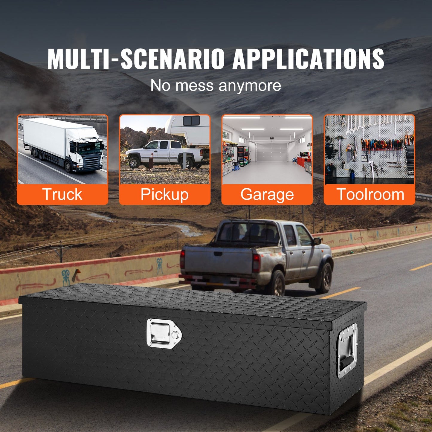 Heavy Duty Aluminum Truck Bed Tool Box, Diamond Plate Tool Box with Side Handle and Lock Keys, Storage Tool Box Chest Box Organizer for Pickup, Truck Bed, RV, Trailer, 990 x 330 x 254 mm, Black - Image 6