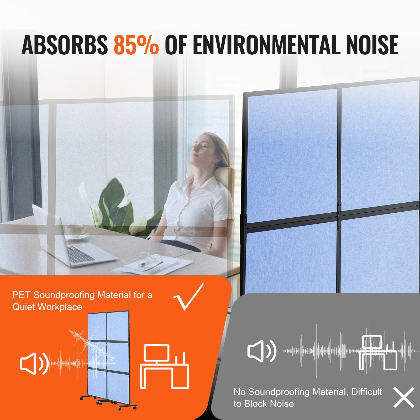 Acoustic Room Divider Partition Panel Privacy Screen 2 Pack Indigo Blue - Image 3
