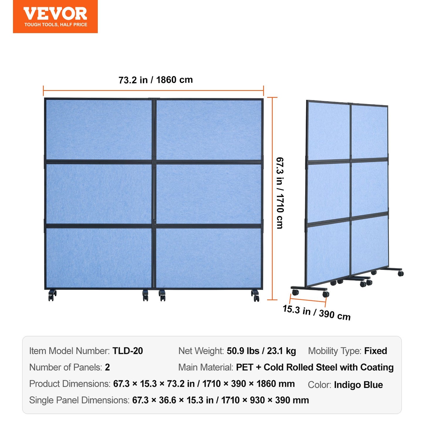 Acoustic Room Divider Partition Panel Privacy Screen 2 Pack Indigo Blue - Image 7