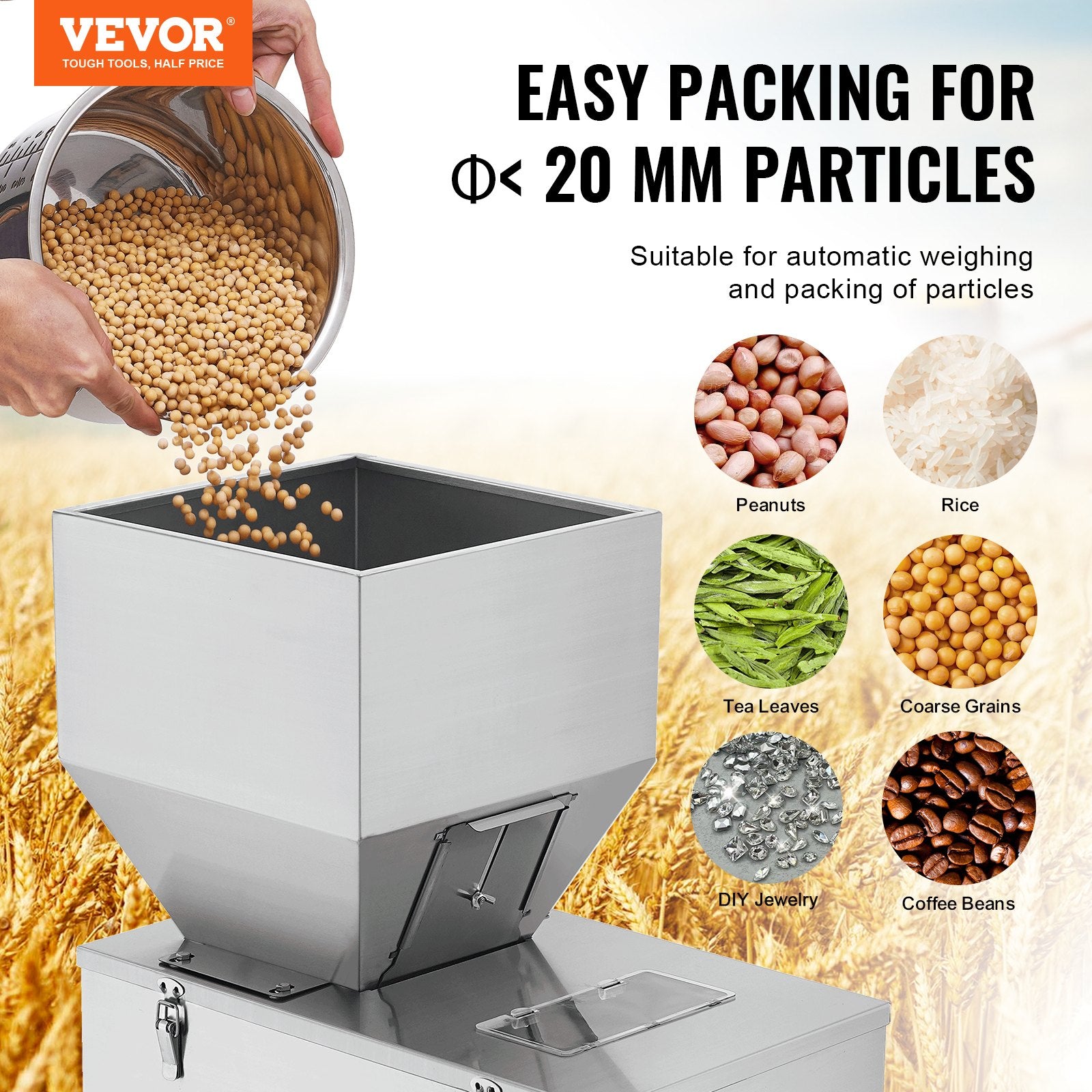 Particle Filling Machine, 10-1000g, Automatic Filler Machine with Foot Pedal, Stainless Steel Weighing Filling Machine, Weigh Filler Packing Machine for Beans Seeds Grains Tea Granular Packing - Image 2