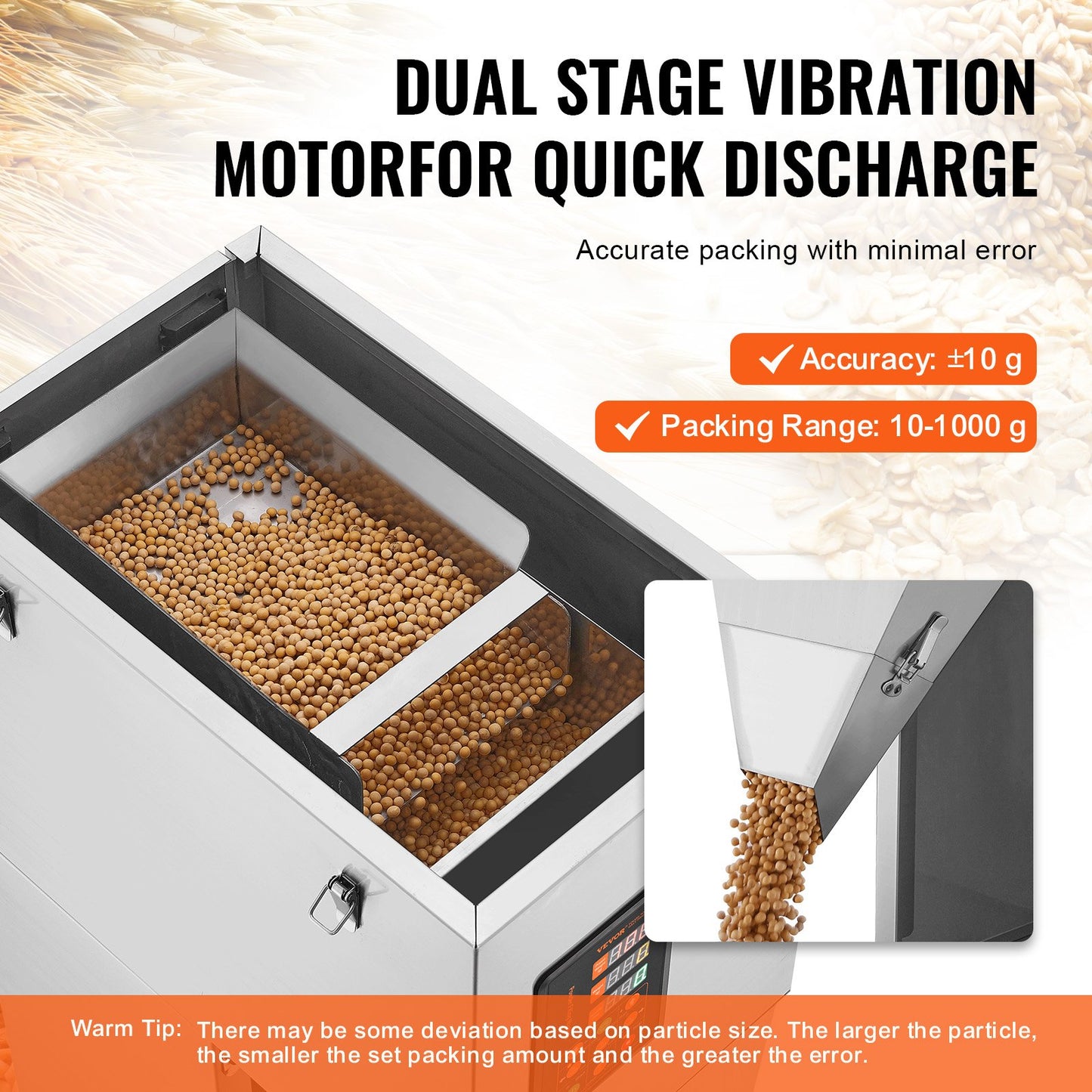Particle Filling Machine, 10-1000g, Automatic Filler Machine with Foot Pedal, Stainless Steel Weighing Filling Machine, Weigh Filler Packing Machine for Beans Seeds Grains Tea Granular Packing - Image 3