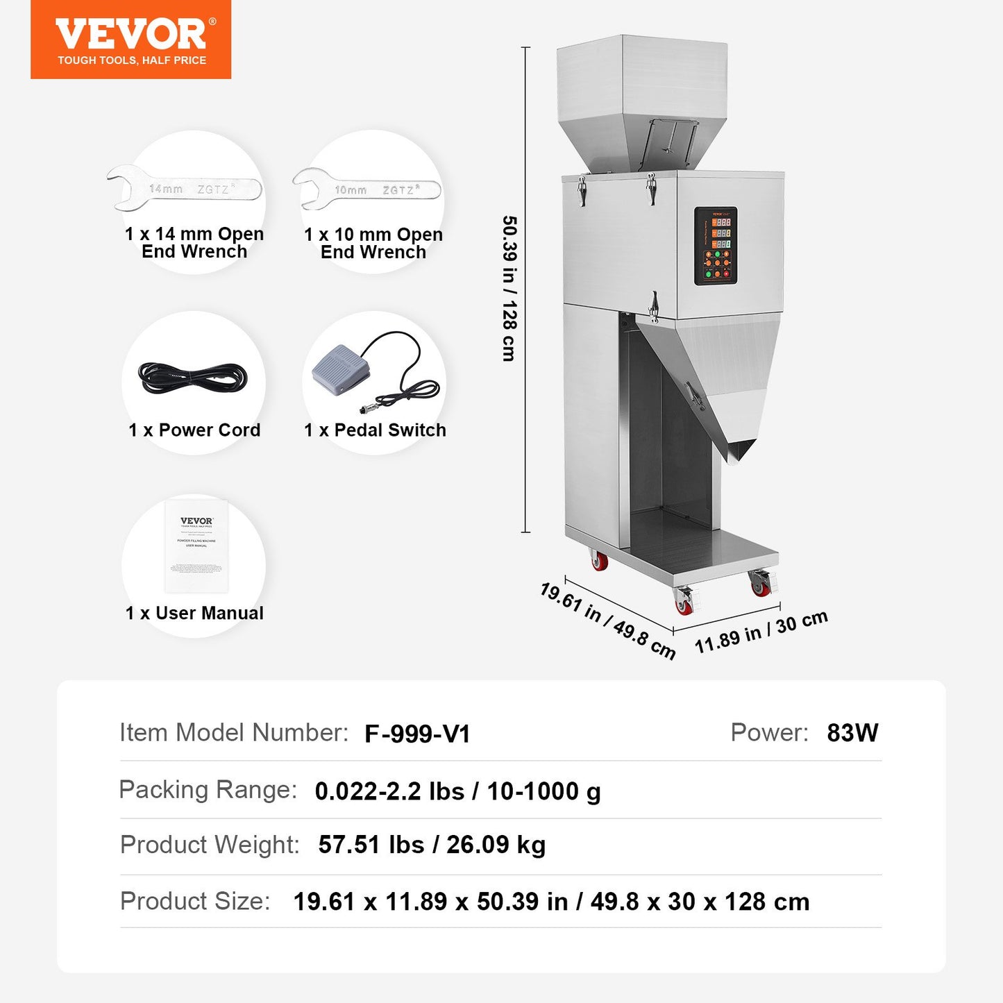 Particle Filling Machine, 10-1000g, Automatic Filler Machine with Foot Pedal, Stainless Steel Weighing Filling Machine, Weigh Filler Packing Machine for Beans Seeds Grains Tea Granular Packing - Image 7