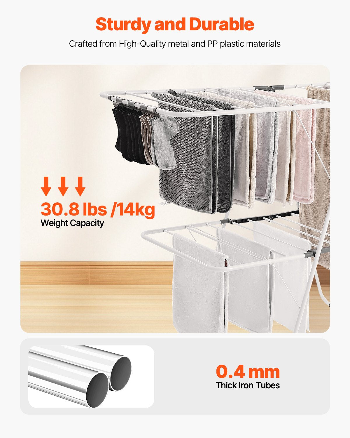 2-Tier Foldable Clothes Drying Rack with Sock Clips & 31 Drying Rods White - Image 3