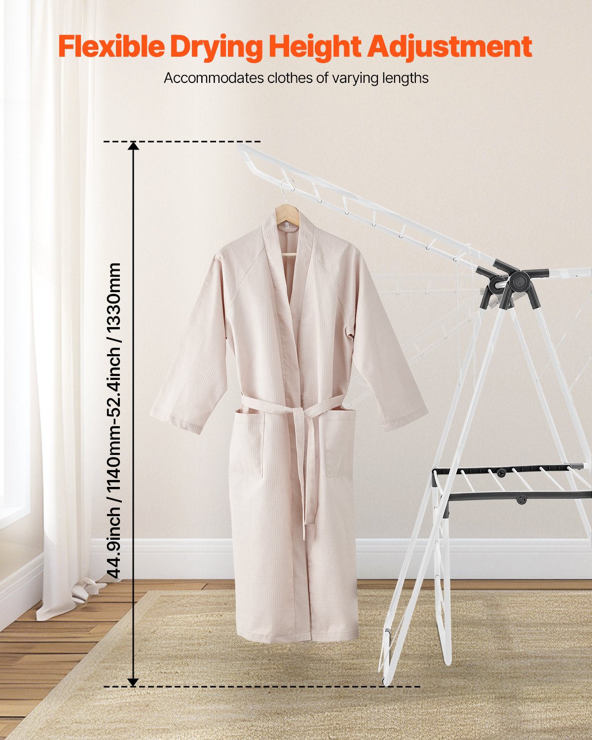 2-Tier Foldable Clothes Drying Rack with Sock Clips & 31 Drying Rods White - Image 4