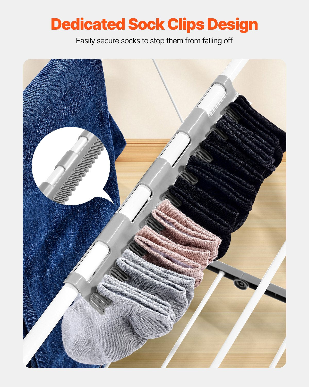 2-Tier Foldable Clothes Drying Rack with Sock Clips & 31 Drying Rods White - Image 5