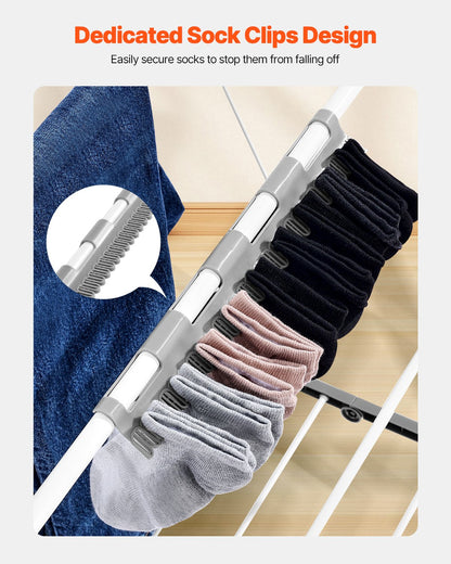 2-Tier Foldable Clothes Drying Rack with Sock Clips & 31 Drying Rods White - Image 5