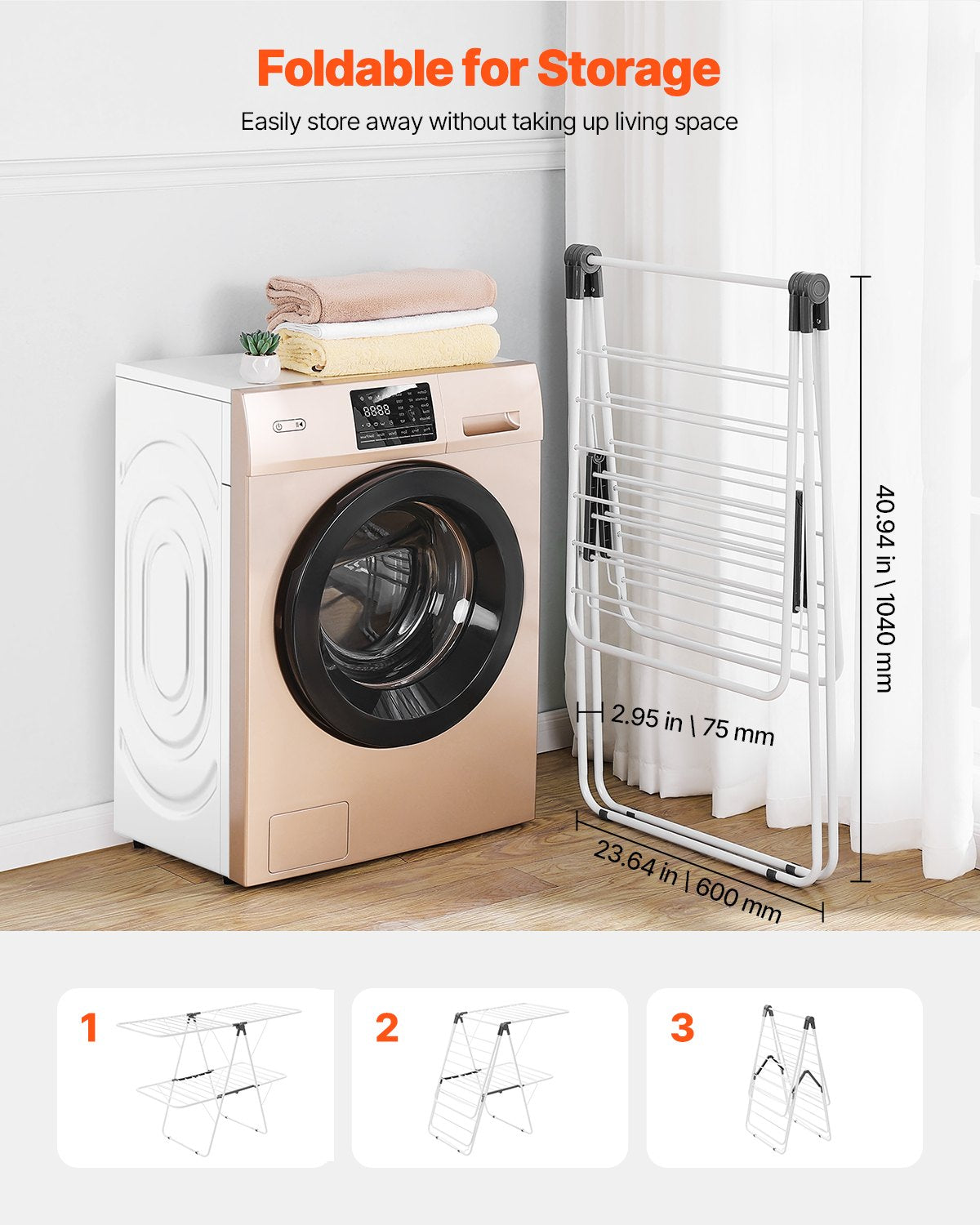 2-Tier Foldable Clothes Drying Rack with Sock Clips & 31 Drying Rods White - Image 6