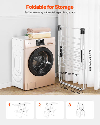 2-Tier Foldable Clothes Drying Rack with Sock Clips & 31 Drying Rods White - Image 6