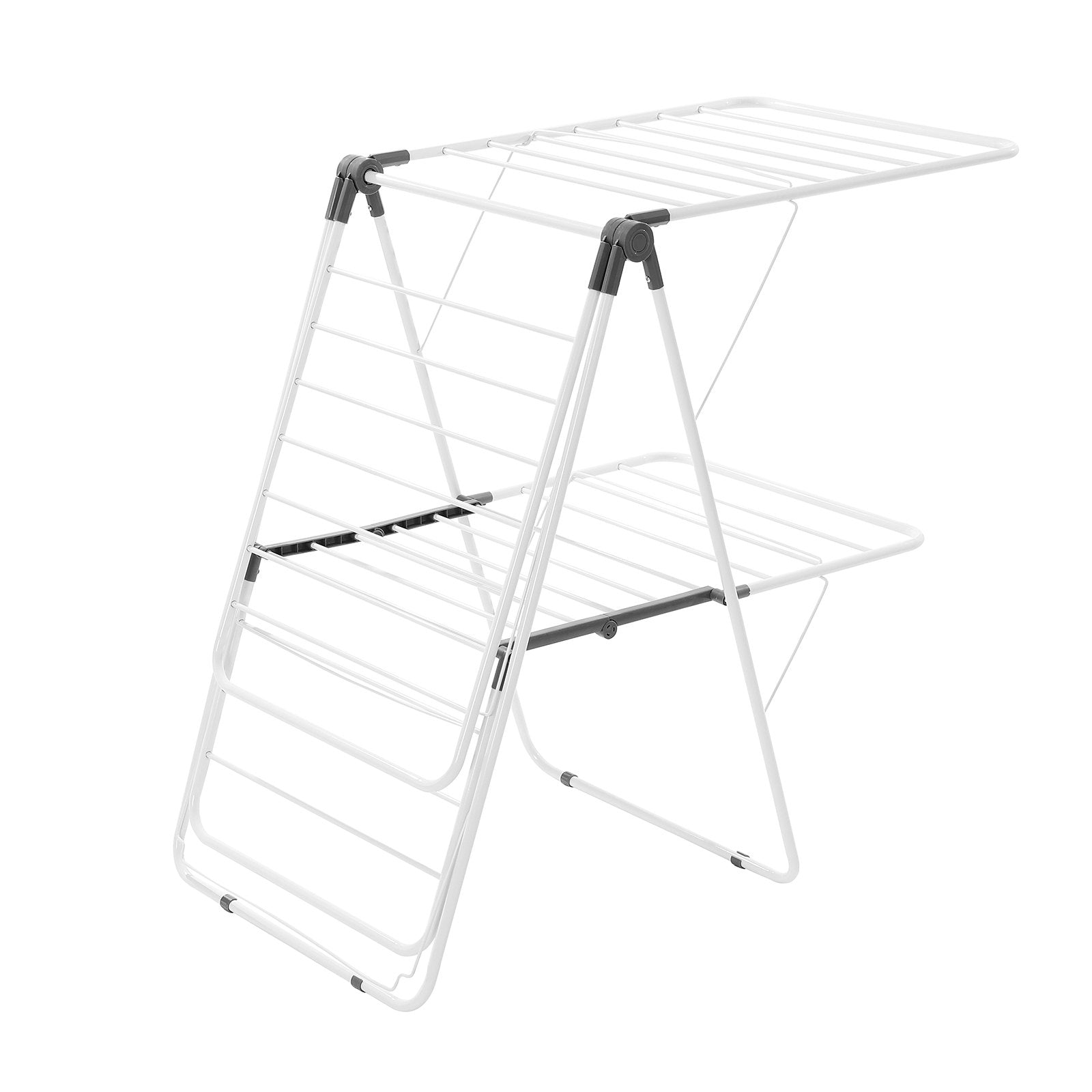 2-Tier Foldable Clothes Drying Rack with Sock Clips & 31 Drying Rods White - Image 9