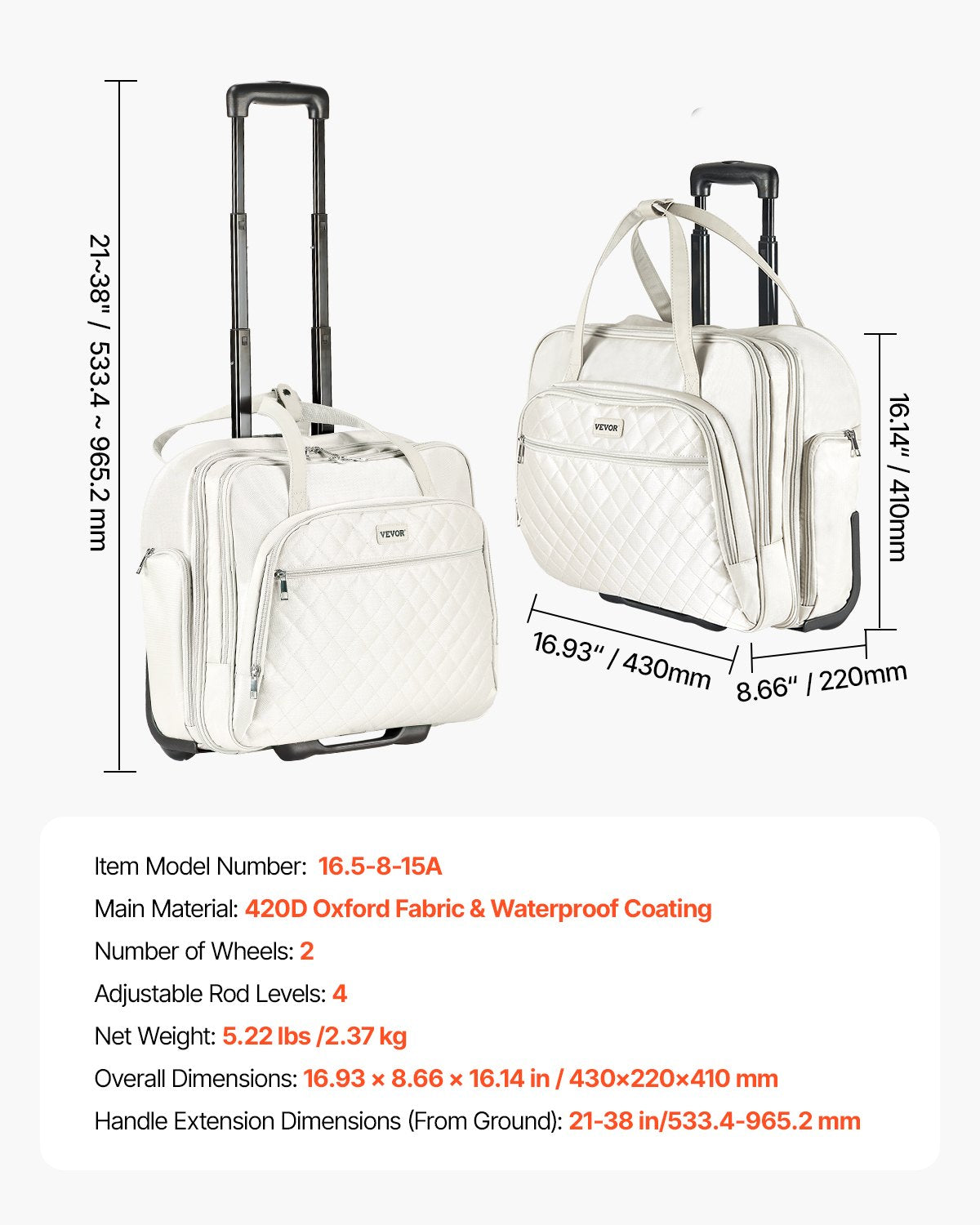 Rolling Laptop Bag, Fits Up to 15.6 Inch Laptop, Wheeled Briefcase, Roller Computer Tote Bag with 2 Fixed Wheels & Telescoping Handle, Laptop Case for Work Travel Business Office, Women Men - Image 7