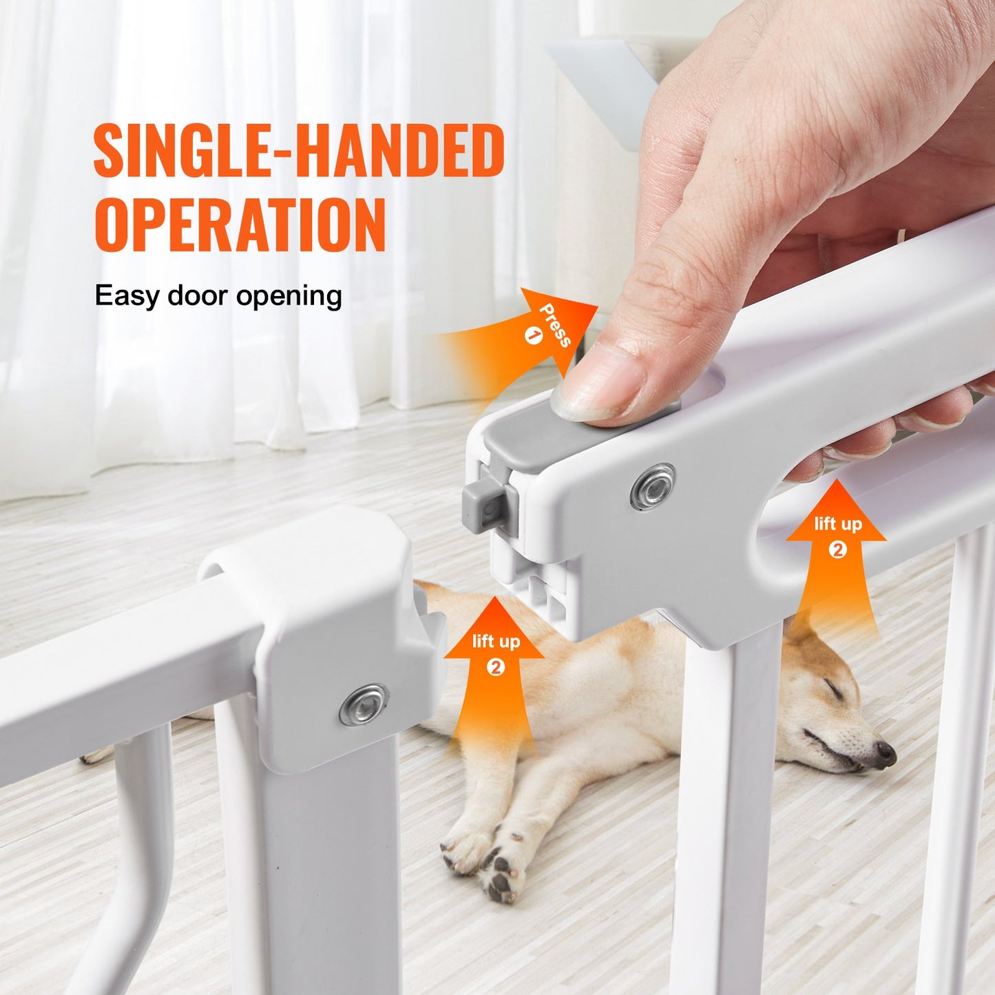 Baby Gate, 749-990 mm Extra Wide, 762 mm High, Dog Gate for Stairs Doorways and House, Easy Step Walk Thru Auto Close Child Gate Pet Security Gate with Pressure Mount Kit & Wall Mount Kit, White - Image 3