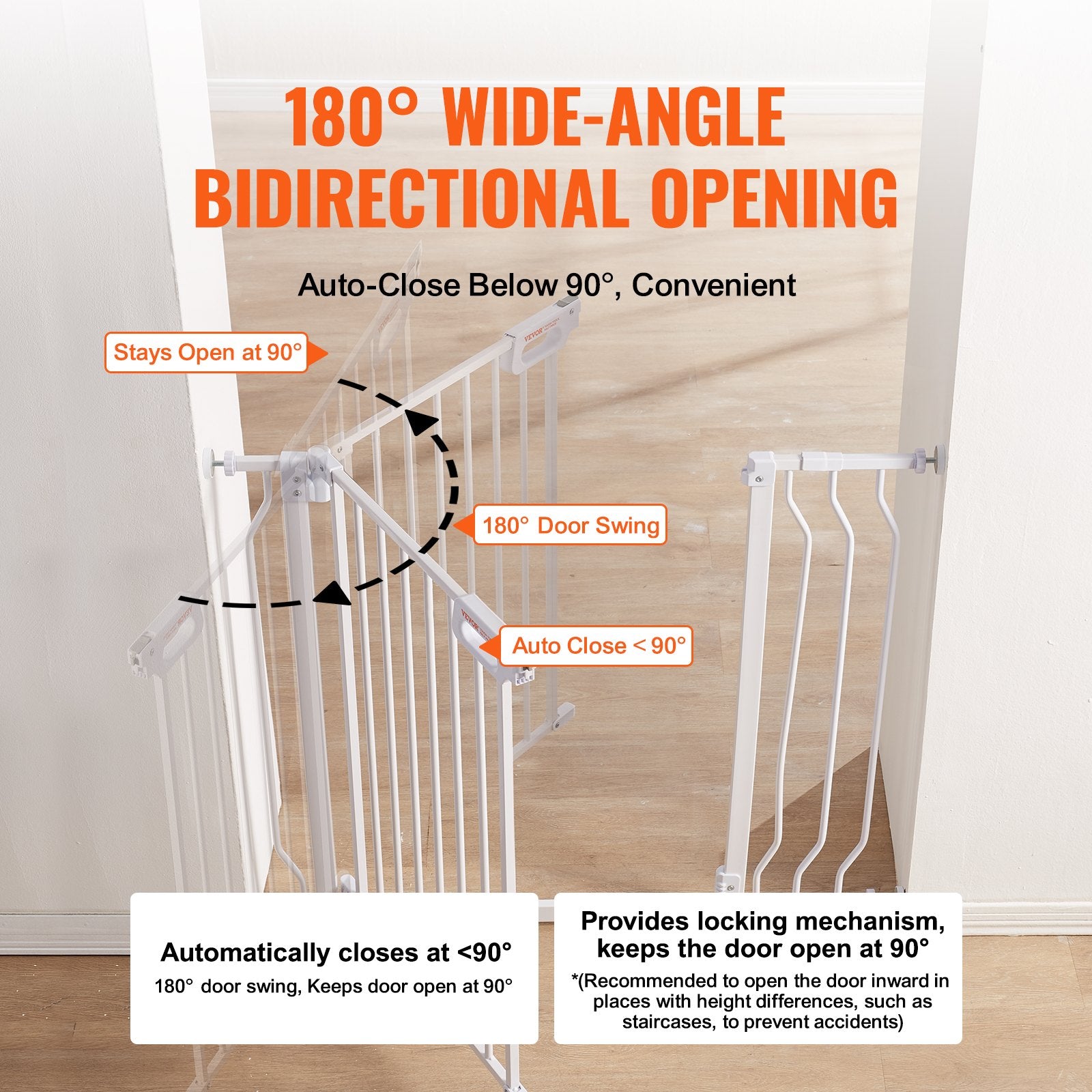 Baby Gate, 749-990 mm Extra Wide, 762 mm High, Dog Gate for Stairs Doorways and House, Easy Step Walk Thru Auto Close Child Gate Pet Security Gate with Pressure Mount Kit & Wall Mount Kit, White - Image 4