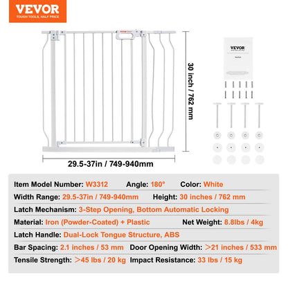 Baby Gate, 749-990 mm Extra Wide, 762 mm High, Dog Gate for Stairs Doorways and House, Easy Step Walk Thru Auto Close Child Gate Pet Security Gate with Pressure Mount Kit & Wall Mount Kit, White - Image 7