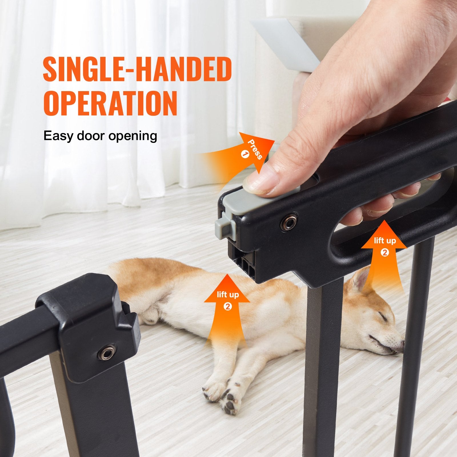 Baby Gate, 749-1229 mm Extra Wide, 762 mm High, Dog Gate for Stairs Doorways and House, Easy Step Walk Thru Auto Close Child Gate Pet Security Gate with Pressure Mount and Wall Mount Kit, Black - Image 3