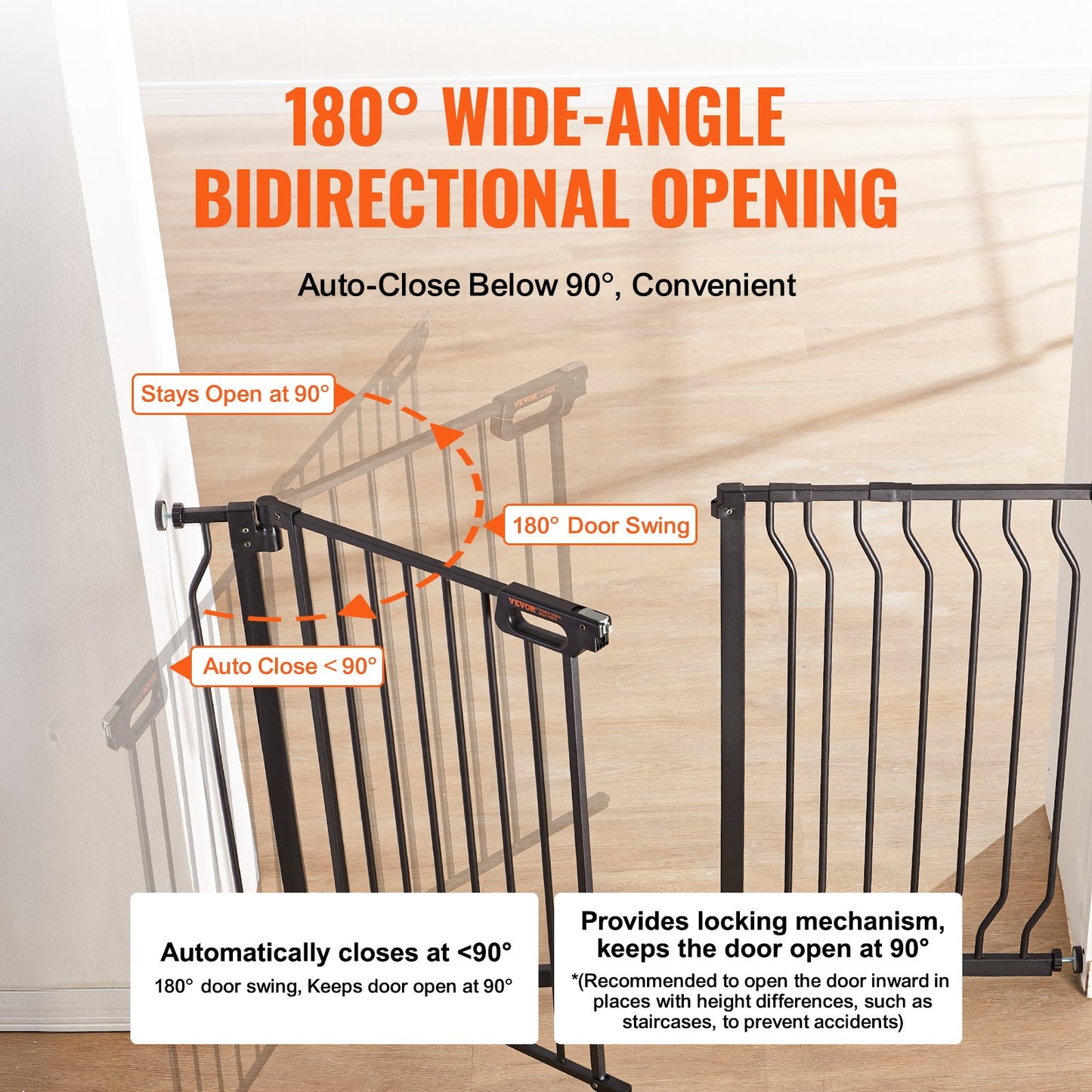 Baby Gate, 749-1229 mm Extra Wide, 762 mm High, Dog Gate for Stairs Doorways and House, Easy Step Walk Thru Auto Close Child Gate Pet Security Gate with Pressure Mount and Wall Mount Kit, Black - Image 4