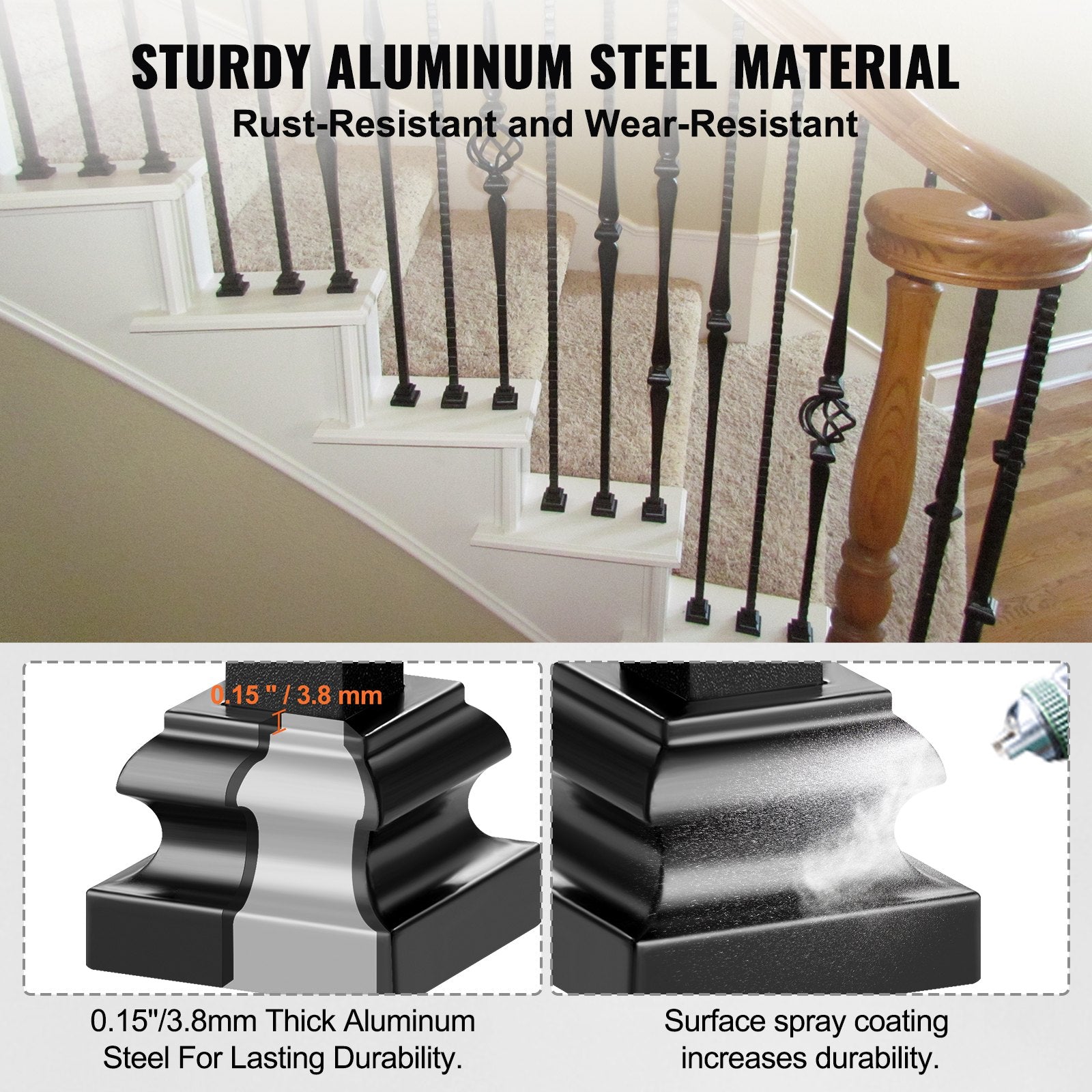 50 PCS Aluminum Alloy Baluster Flat Shoes Wrought Spindles for Staircase - Image 3