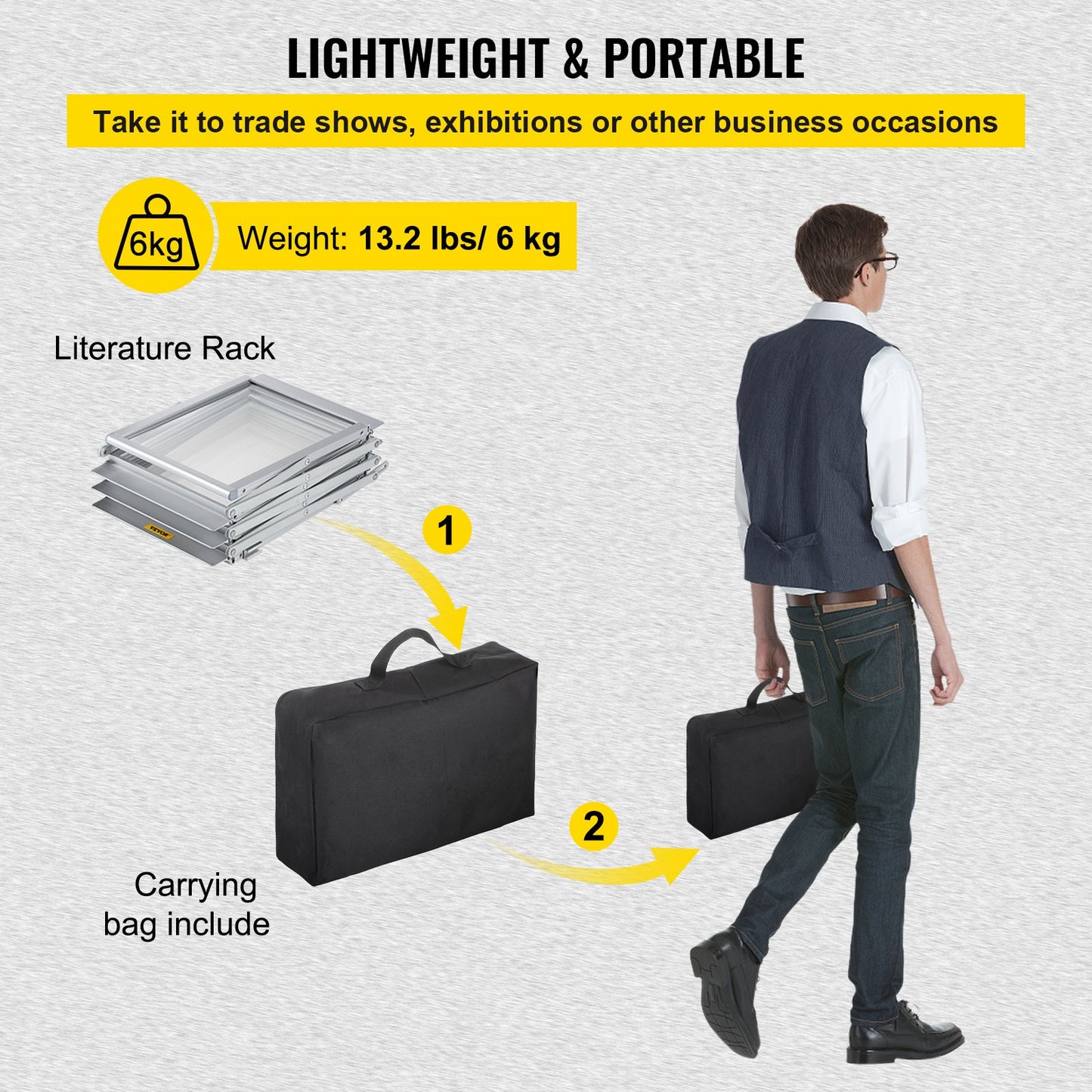 Literature Rack, 6 Pockets, Pop up Aluminum Magazine Rack, Lightweight Catalog Holder Stand w/Carrying Bag for Living Room, Hotel, Trade Show, Exhibition, Office - Image 6