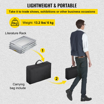 Literature Rack, 6 Pockets, Pop up Aluminum Magazine Rack, Lightweight Catalog Holder Stand w/Carrying Bag for Living Room, Hotel, Trade Show, Exhibition, Office - Image 6