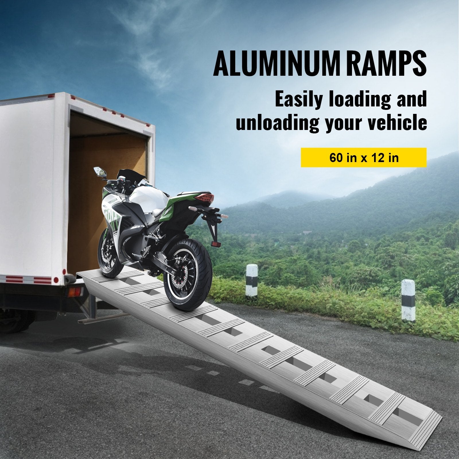 60' X 12' X 2.5'Aluminum Trailer Ramps 6000LBS Total Beavertail Hook End 1 Pair 2 Ramps - Image 2