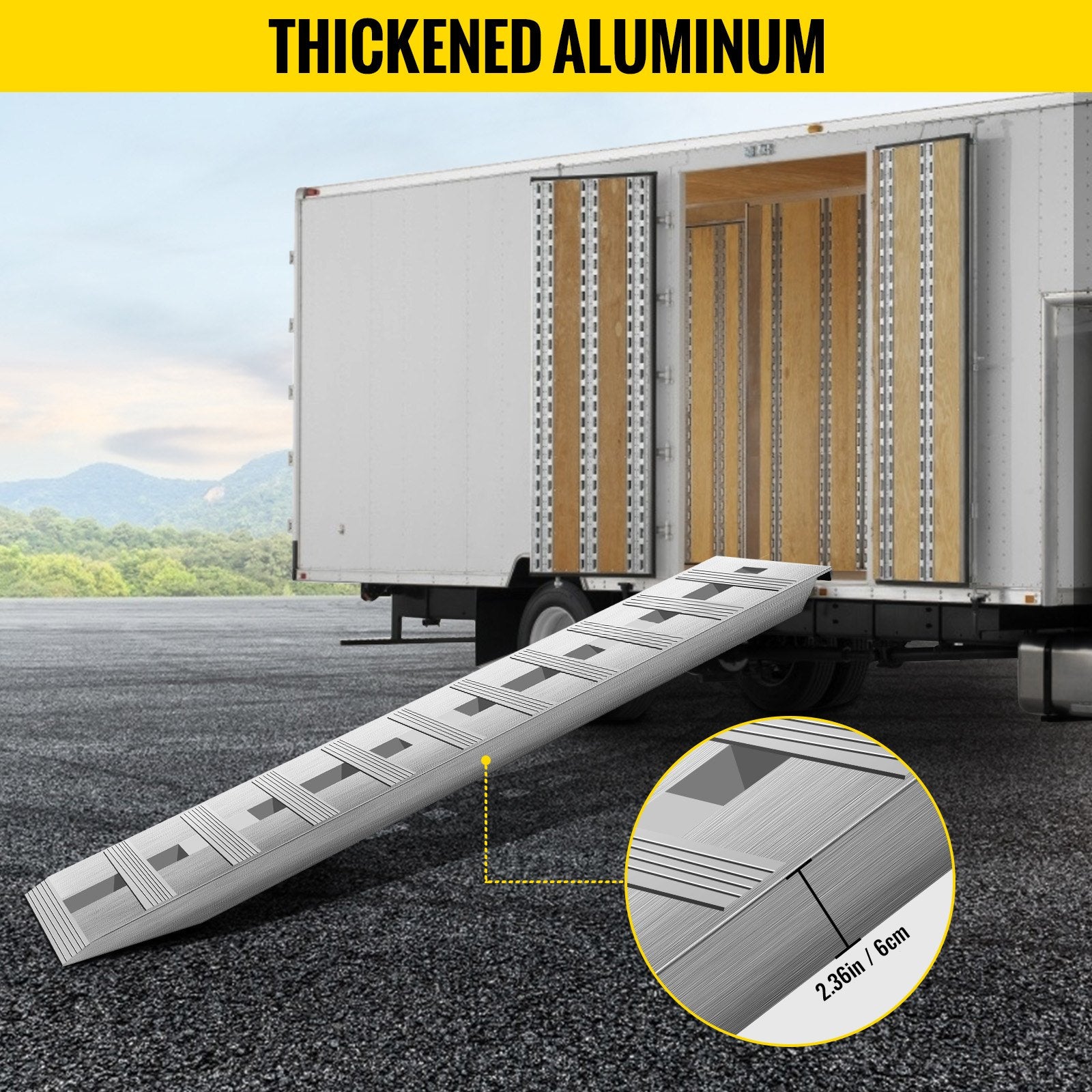 60' X 12' X 2.5'Aluminum Trailer Ramps 6000LBS Total Beavertail Hook End 1 Pair 2 Ramps - Image 5