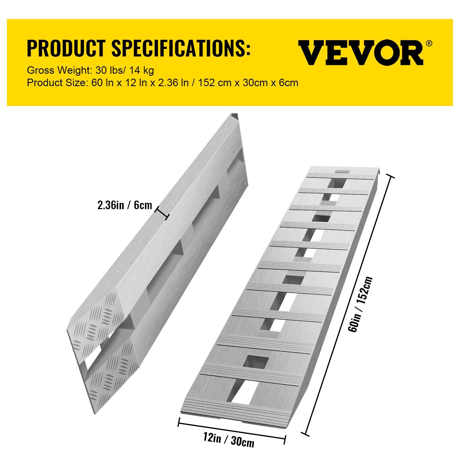 60' X 12' X 2.5'Aluminum Trailer Ramps 6000LBS Total Beavertail Hook End 1 Pair 2 Ramps - Image 7