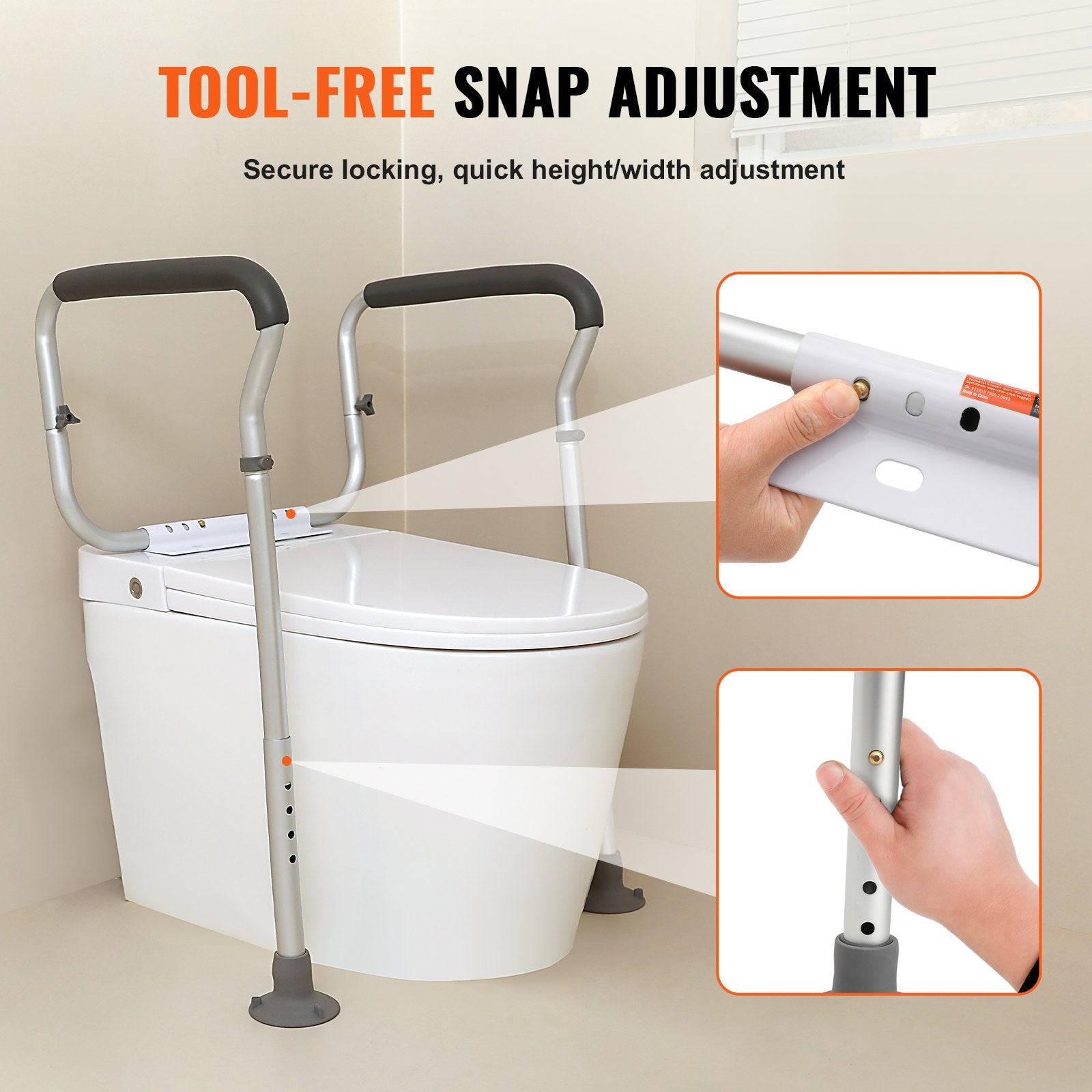 Toilet Safety Rail, Bathroom Toilet Seat Frame, Adjustable Width & Height Fit Most Toilets, Supports 136 kg, Toilet Handles Grab Bars with Padded Armrests for Handicap, Disabled, Seniors - Image 3