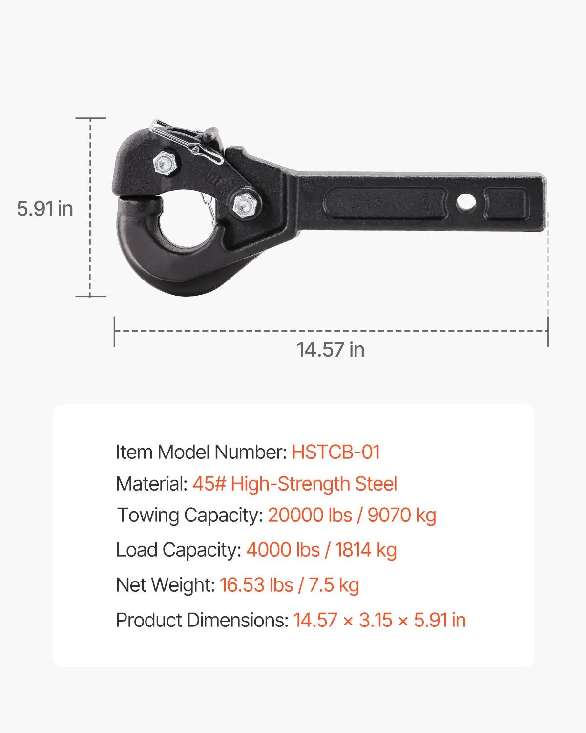 Pintle Hitch 50.4 mm Receiver Hook 63.5 - 76.2 mm Lunette Ring 9070 kg - Image 7