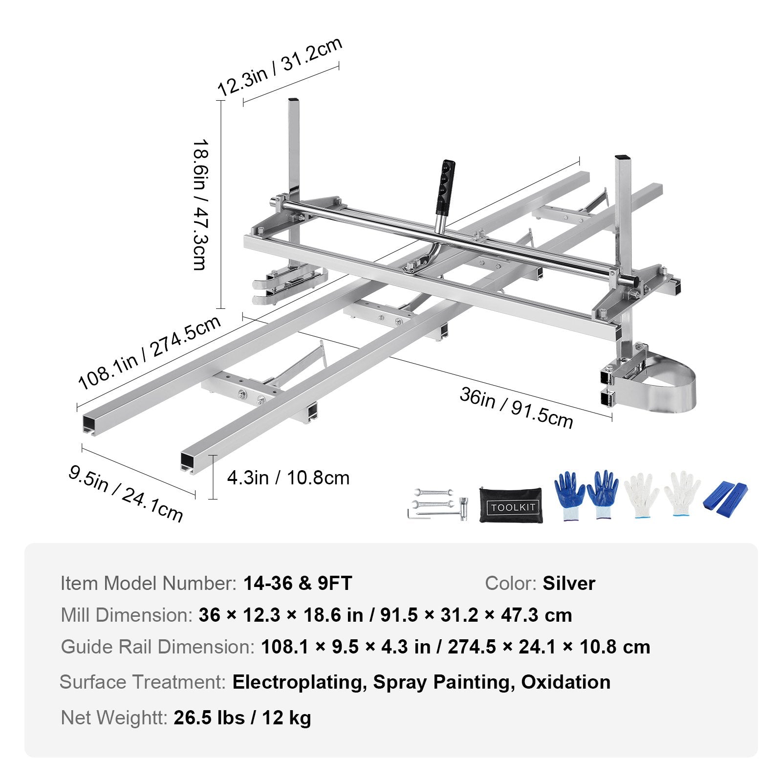 Chainsaw Mill 14"-36" Guide Bar and 9 ft Aluminum Rail Mill Guide System - Image 7