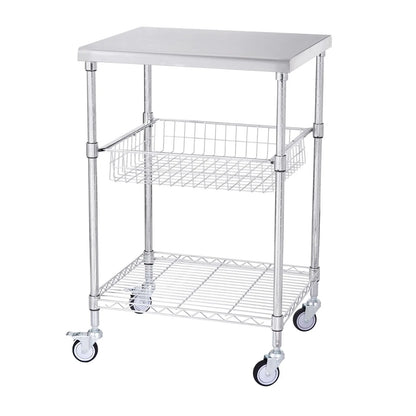 Kitchen Utility Cart, 3 Tiers, Wire Rolling Cart with 213kg Capacity, Steel Service Cart on Wheels, Metal Storage Trolley with 76mm Basket Curved Handle PP Liner 6 Hooks, for Indoor and Outdoor
