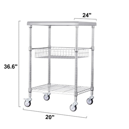 Kitchen Utility Cart, 3 Tiers, Wire Rolling Cart with 213kg Capacity, Steel Service Cart on Wheels, Metal Storage Trolley with 76mm Basket Curved Handle PP Liner 6 Hooks, for Indoor and Outdoor - Image 8