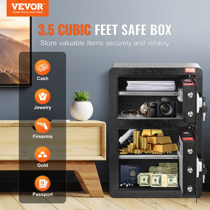Double Door 3.5 cu.ft Safe Box with Key Lock Password Fireproof Bag Black - Image 2